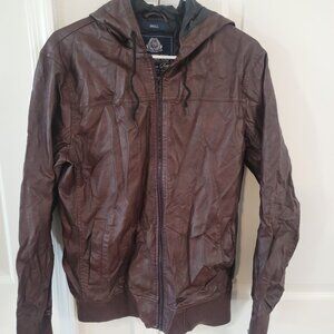 American Rag Faux Leather Cognac Brown Hooded Jacket Size Small New